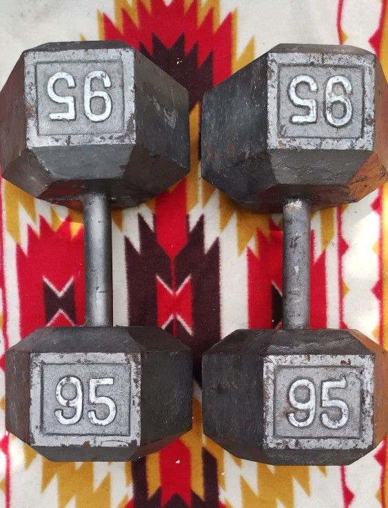 PAIR OF 95 LB. STEEL HEX DUMBBELLS