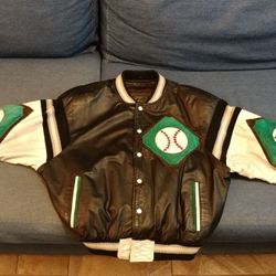 Vintage leather and suede baseball jacket