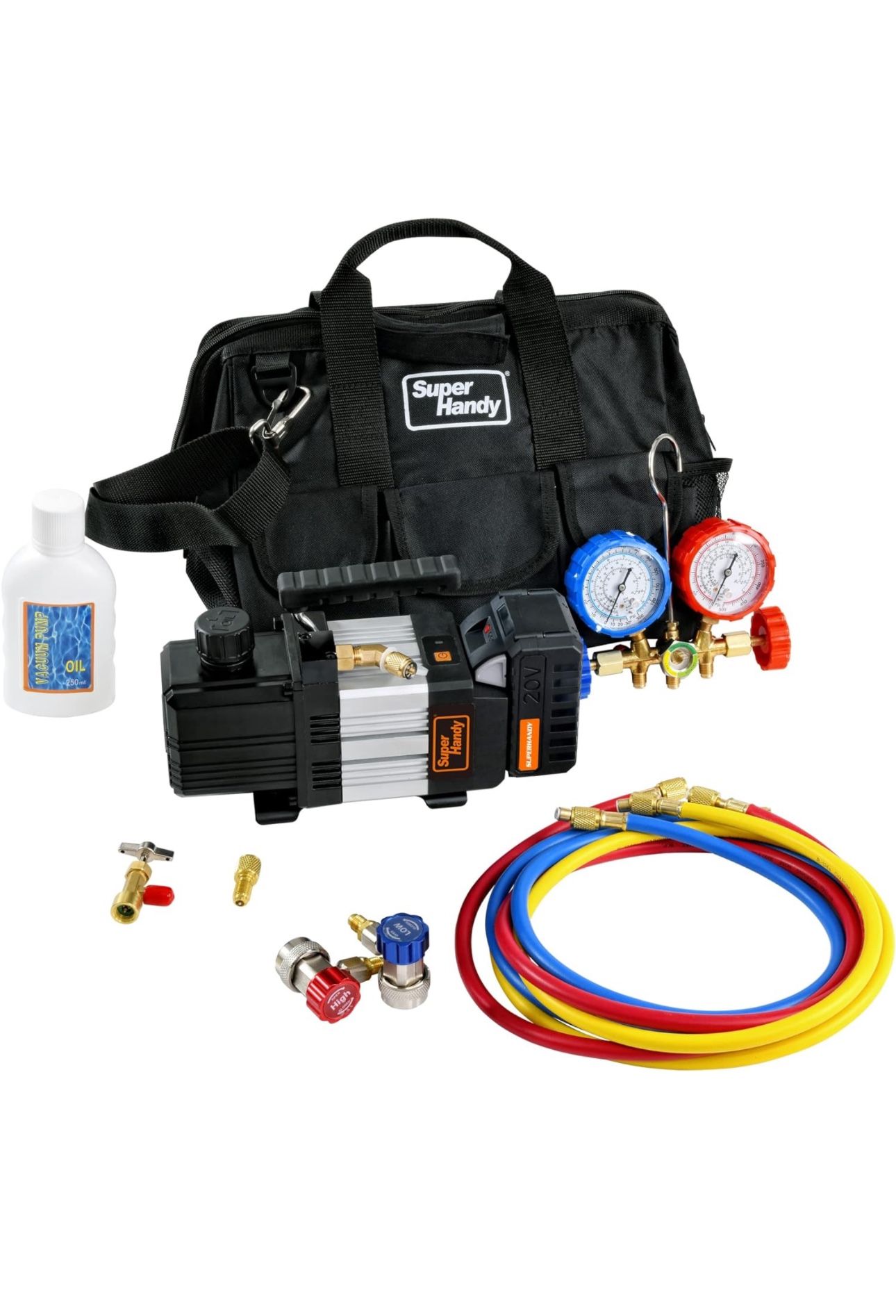 SuperHandy Vacuum Pump Cordless 20V for HVAC & Auto A/C - Brushless Motor, 3CFM, 10Pa Ultimate Vacuum, Single Stage, Manifold Gauge Set Kit