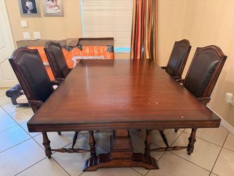 Wood Dining Table with 4 Leather Chairs