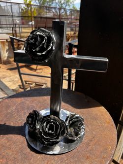 Handmade Metal Flower Cross 🌹