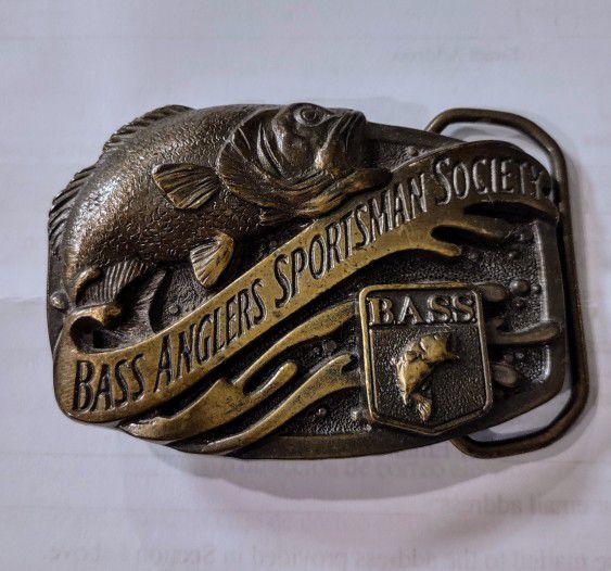 Bass Anglers Sportsman Society Embossed Bass Fish Vintage Belt Buckle Fishing.

