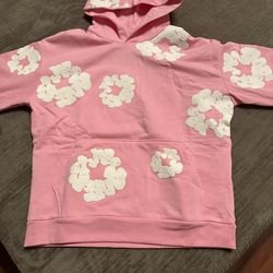 Pink demin tear hoodie size medium