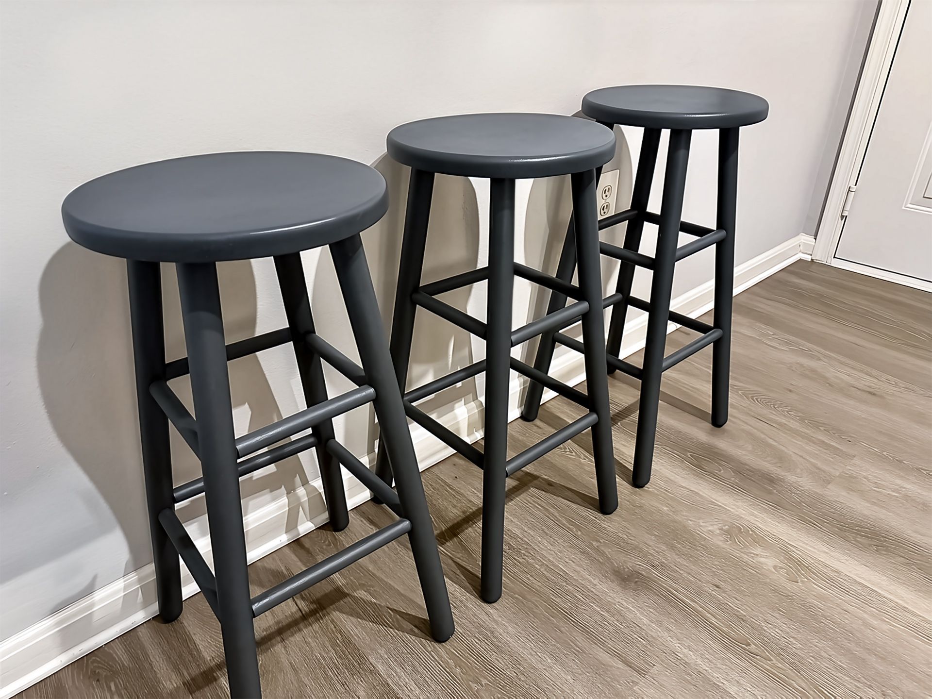 3 Solid Wood Bar Stools – Modern Gray