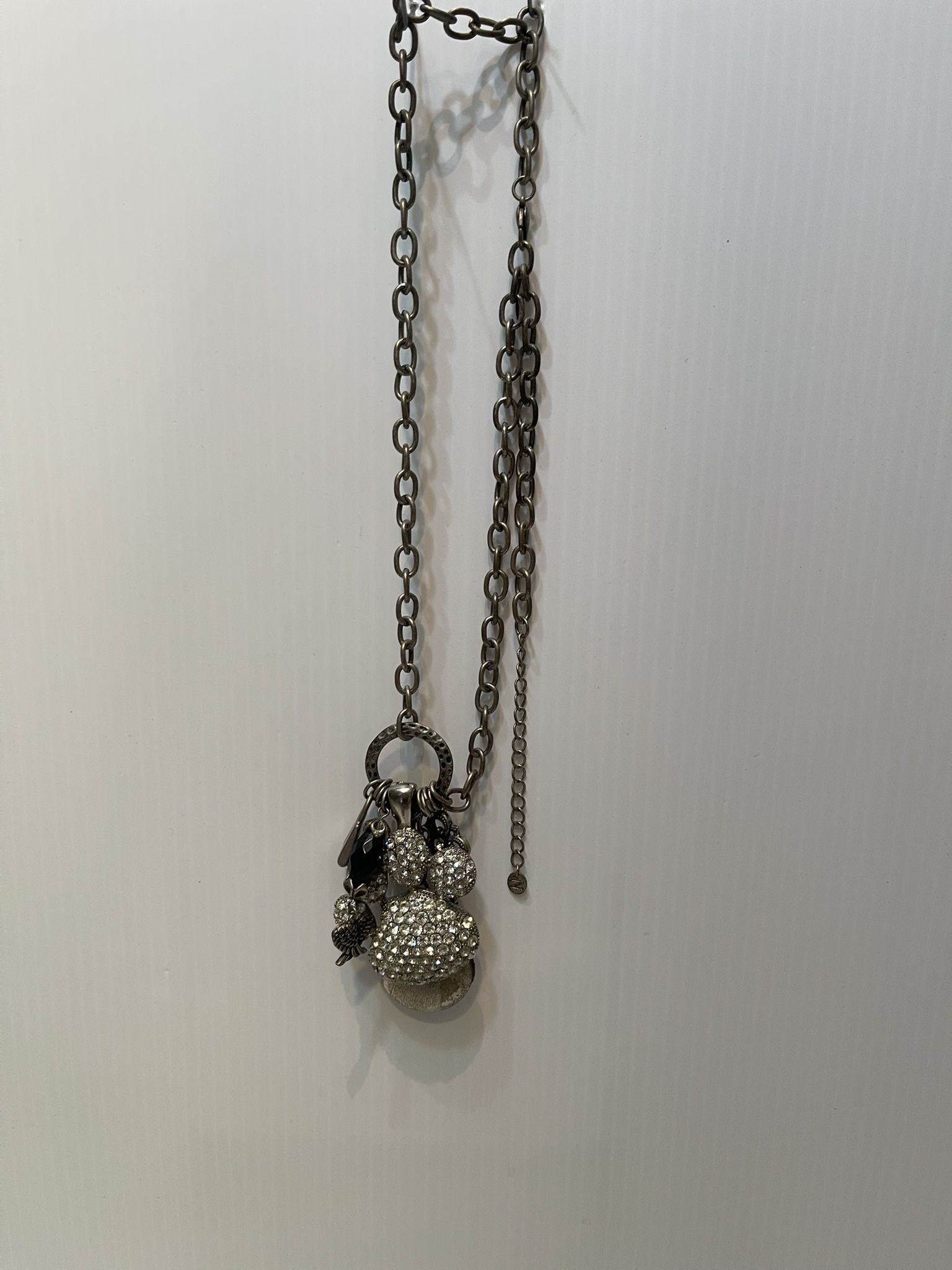 Vintage Charm Cluster Necklace Silver Tone Chain Signed NENA