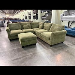 Sage Green Sectional Sofa With Ottoman 99x99 "