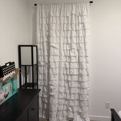 Two ruffled curtain panels - white
