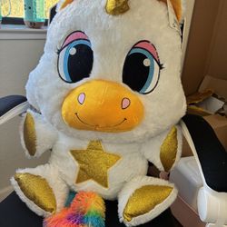 Goffa Jumbo Unicorn Plush 39” White Gold Horn Rainbow Tail Star Belly NWT Retired