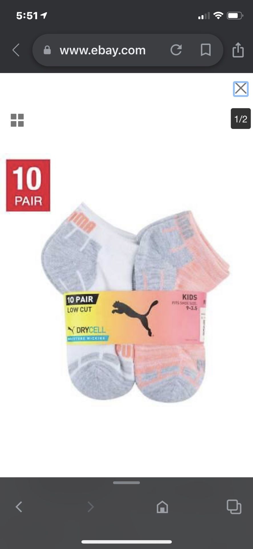 PUMA GIRLS 10 PK LOW CUT DRYCELL SOCKS