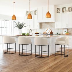 Linen 26 in.Counter Height Fabric Upholstered Bar Stool Kitchen Island Stool With Black Metal Frame Set of 4