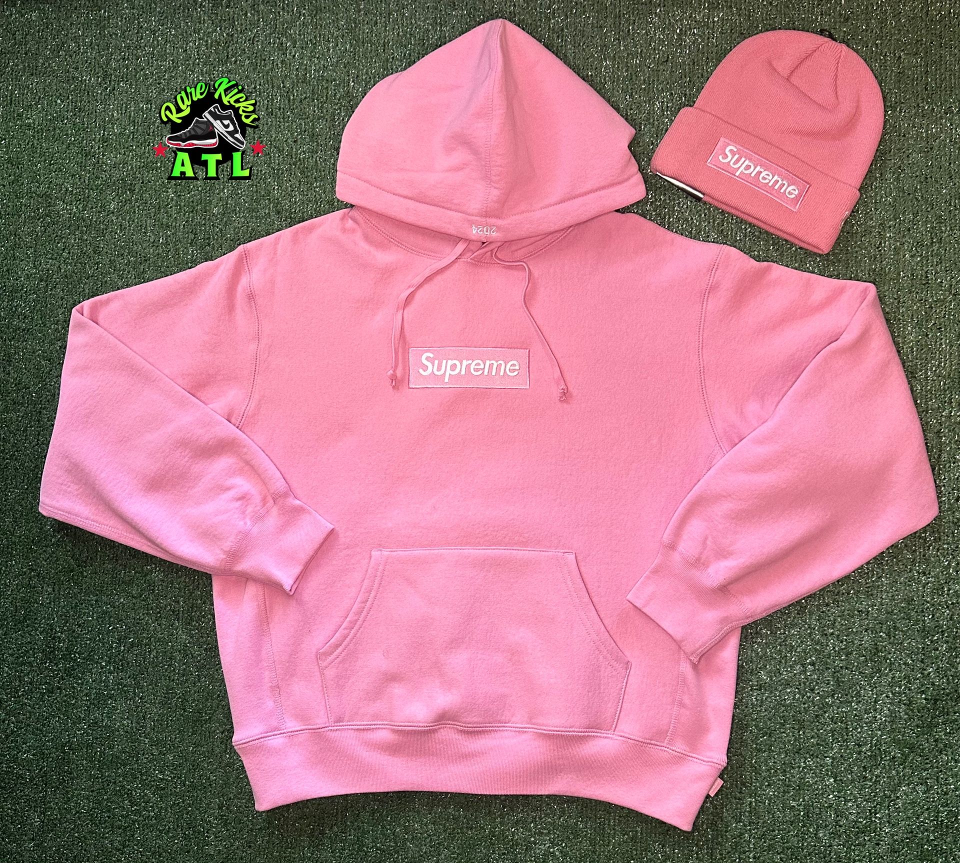 Supreme Box Logo Pink Hoodie & Beanie Size Small