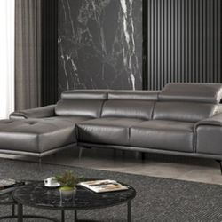 Brand New Grey Leather Modern Style Sectional Sofa 