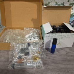 Bundle of 22 Of 10 ml Cobalt Essential Rollers, Empty 1.2ml Lip Gloss Tubes, 45 Pcs. 5ml Refillable Clear Glass Droppers