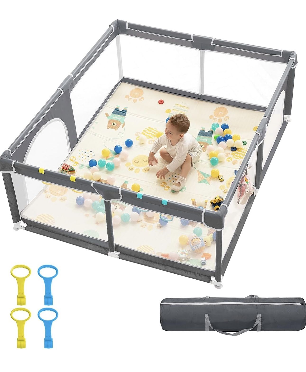 Corralito para bebés, 71 x 59 pulgadas, corralito para bebés con puerta, centro de actividades 