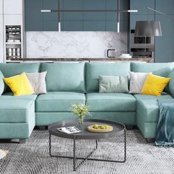 Convertible Modular Sectional Sofa U Shaped Modular Couch with Storage Seat Modular Sofa Sectional Couch with Chaise, Aqua Blue