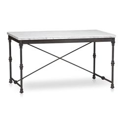 Crate and Barrel - French Kitchen Table, Marble Top + Two Chairs and Dining Bench