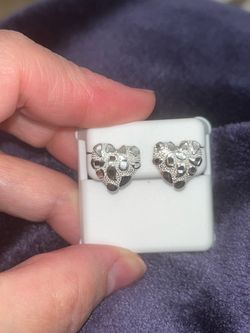 .925 Silver Nugget Heart Earrings New