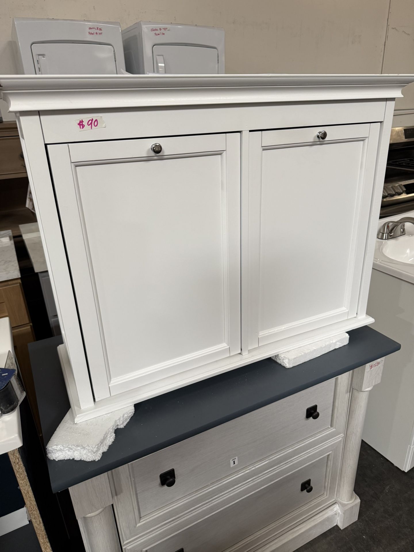 Home Decorators Collection Hampton Harbor 35 in. Double Tilt-Out Hamper in White