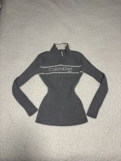 Calvin Klein Women Gray Y2K Ribbed Knit Sweater Top