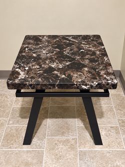 Modern Marble Top Side Table with Black Metal Legs