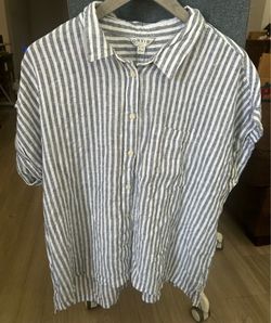 Orvis Women’s Blue Striped Button Down Shirt Cuffed Short Sleeve XL NWT