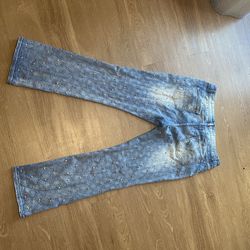 Denim rhinestone pants