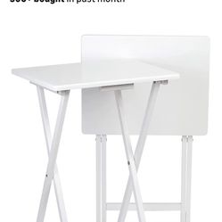 PJ Wood 2 Piece Set, Multifunctional Solid Wood TV Snack Tray Tables for Indoor Use, White