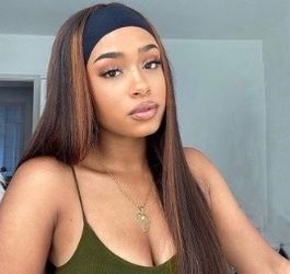 Straight Headband Wig Brown Highlights
