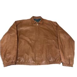 Polo Ralph Lauren Brown VTG Thick Leather Mens Full Zip Jacket Size M