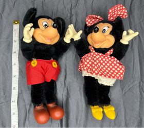 Vintage Applause Mickey & Minnie Mouse Plush Dolls Pair 8” Plastic Faces