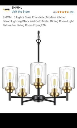 Modern 5-Light Glass Chandelier – Black & Gold.(#3)