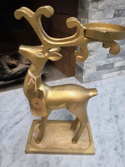 Gold Reindeer Candle Holder Figurine