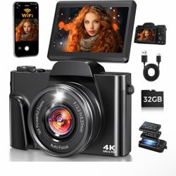 4K Digital Camera for Photography with WiFi,64MP Autofocus 3'' 180° Flip Screen 16X Zoom Vlogging Camera for YouTube, Compact Travel Camera for Beginn
