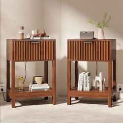 NEW Set 2, Fluted Nightstand with Charging Station