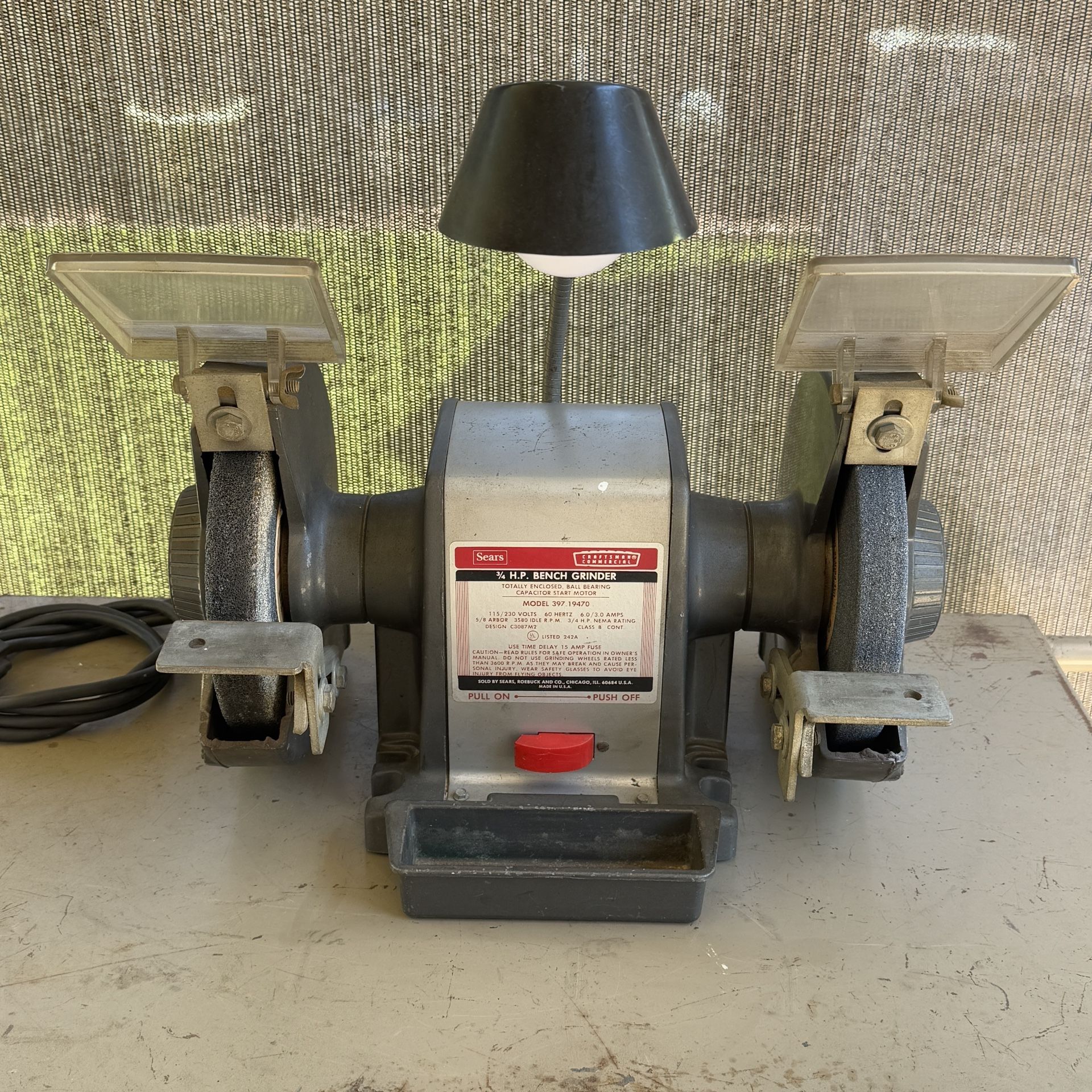 Vintage Craftsman 8” Bench Block Grinder 3/4HP and Quench Tray