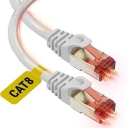 Cat 8 Ethernet Cable 20ft - High Speed Cat8 Internet WiFi Cable 40 Gbps 2000 Mhz - RJ45 Connector with Gold Plated, Weatherproof LAN Patch Cord Cable