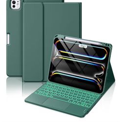 Hamile for iPad Pro 11-inch Case with Keyboard (M5/M4) - Magnetic Wireless Detachable Keyboard with Multi-Touch Trackpad 7 Colors Backlit Stain Proof 