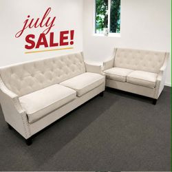 Beige 2 piece sofa and loveseat