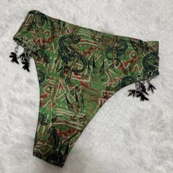 New small green Dino festival rave raver boho bikini bottom shorts swimsuit