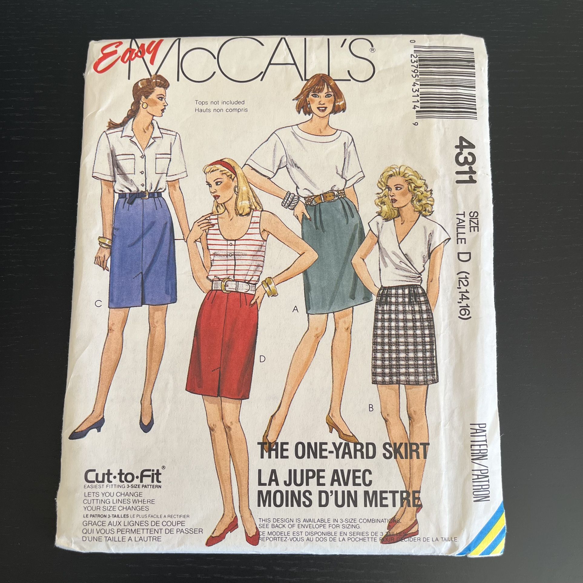 Easy McCalls Sewing Pattern 4311 Size D 12 14 16 Skirt 1989