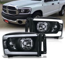06 - 09 ram srt10 ram Dodge Ram Headlights Black Housing DRL LED Strip Clear Housing