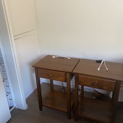 2 Solid Wood Mid-Century Nightstands w/ Built-in USB Charging – Set of 2