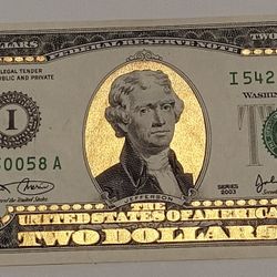 Gold Two Dollar Bill 