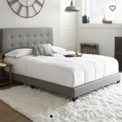 Grey Faux Leather Full Bed Frame & Headboard