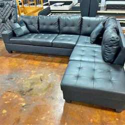 Black Bonded  Leather Match Sofa Sectional Available/$20 Down Payment Finance/Brand New 