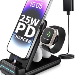 New 25W PD Fast Charging Station for Multiple Devices Apple - 4 in 1 Foldable Charger Stand for iPhone 14/13/12/11/X/8