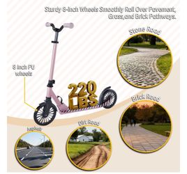 Kick Scooter for Kids, Foldable Lightweight Design with 4-Level Adjustable Handlebar & 8" Shock-Absorbing Wheels, for Ages 6+, Light Pink