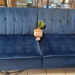 Couch - Mint condition Royal Blue velvet Futon Couch