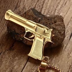 Gun Pendant Chain New Gold 