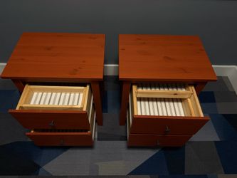 PAIR IKEA Hemnes Solid PINE Nightands, 2-Part Sliding/Removable Top Drawer
